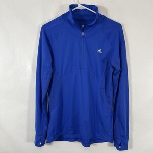 Adidas Climalite Half Zip Track Jacket Womens Medium Blue Thumbholes Running